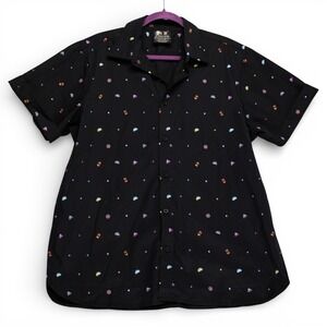 Taco Bell Button Down Shirt Mens Medium Black Excellent Short Sleeve Graphic AOP